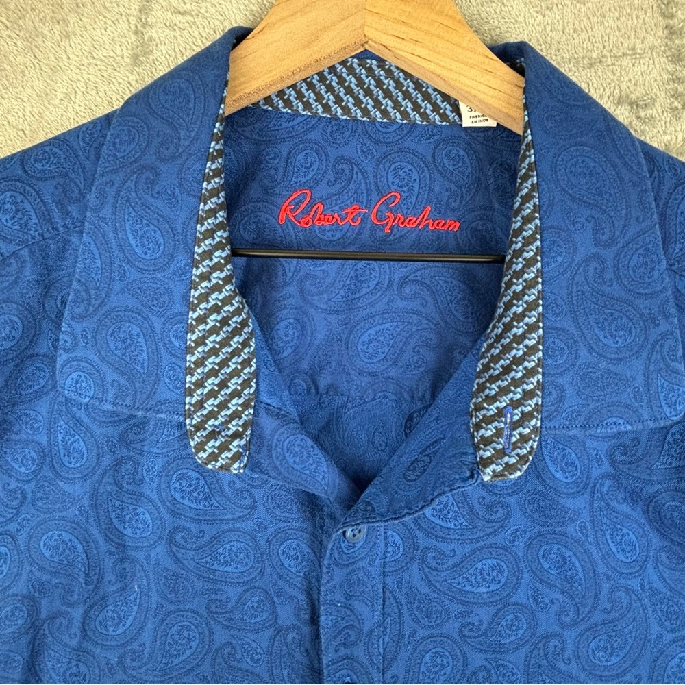 Robert Graham Shirt Men 3XL Blue Paisley Button Up Classic Flip Cuff Business - Picture 8 of 12